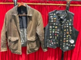 2 pcs Vintage Men's Leather Clothing. U.S. Polo Jacket, Italian Stone Vest w/ Pins. See pics.