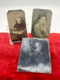 3 x antique Mid 1800's Tin type photos , young woman, baby and older man see pics
