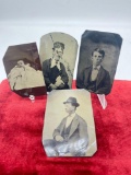 4 x antique Mid 1800's Tin type photos , two men, a baby and a woman see pics