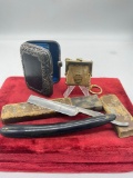 2 x Antique / Vintage Metal embossed Coin purse & Hawaii Key Chain Coin purse & Straight razor
