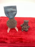 Antique Wyoming Women's Rights Comm Medal w/ribbon (1869-1890) & Metal Tara Buddha Pin