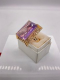 Custom designed Women's custom designed 14k gold Cocktail ring w/ Large Rectangular Amethyst ?