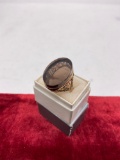 Women's custom designed 14K gold ring with oval Smokey colored setting sz 6.5