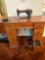 Vintage improved Eldridge Rotary Sewing machine W/ cabinet , several scissors , sewing equipment