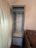 Modern Servre Shelf w/ 4 glass shelves missing cabinet door . See pics