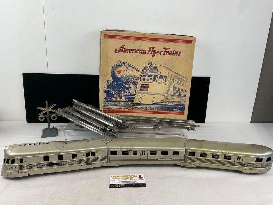 1930s American Flyer Trains Burlington-Zephyr #9900 + 10 tracks w/original box