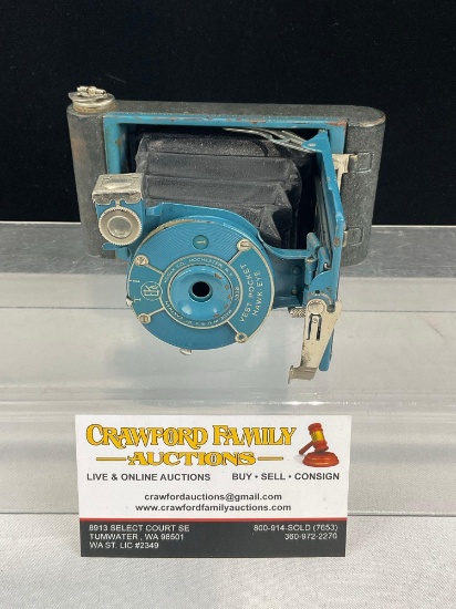 1930s Eastman Kodak Co. Vest Pocket Hawk-Eye Camera, in blue finish, uses 127 film