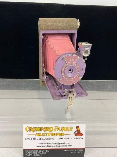 1930s Eastman Kodak Co. Vest Pocket Hawk-Eye, in Pink-Purple finish, uses 127 film