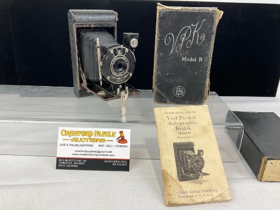 Antique Eastman Kodak Vest Pocket Autographic Kodak Model B Camera, w/worn box, & booklet