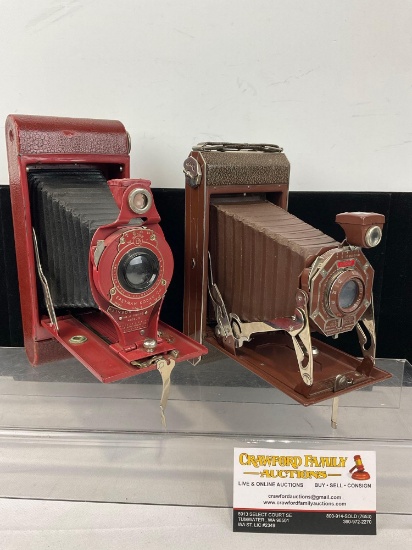 2 Folding Film Cameras, Eastman Kodak Co Rainbow Vest Pocket, No. 2a Folding Model B & Six-14 Kodak