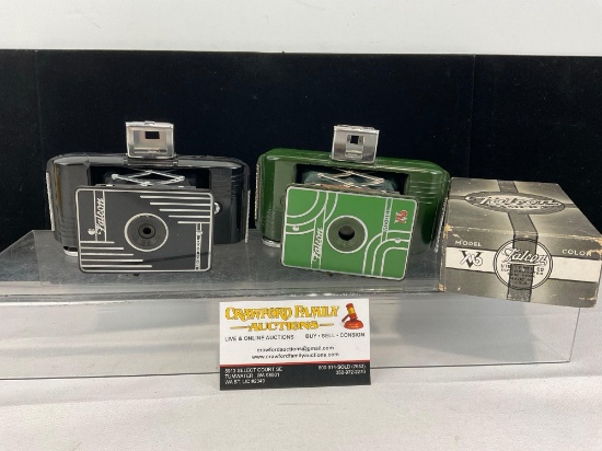 Pair of Early 20th Century Falcon Cameras, Junior Model & Model V16 in green color