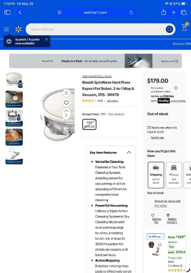 LNIB BISSELL SpinWave Hard Floor Expert Robotic Vacuum Model 3115. Good Condition. See pics.
