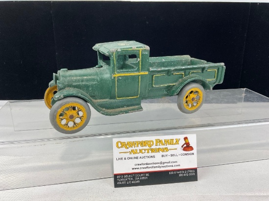 Early 20th Century Arcade Mfg Co. Cast Iron Toy Truck, Green & Yellow, Dump Truck