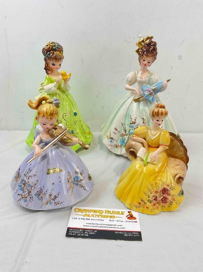 4 pcs Vintage Josef Originals Ceramic Lady Figurines, incl. Bess & More! Good Condition. See pics.