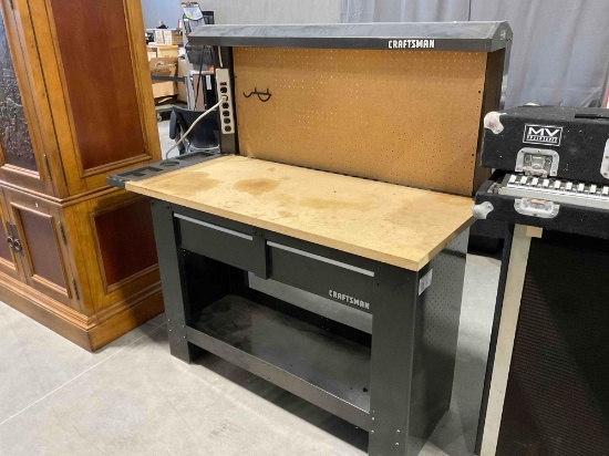 Craftsman 2-Drawer Wood Top Work Bench w/ Light & Pegboard Back. Good Condition. See pics.