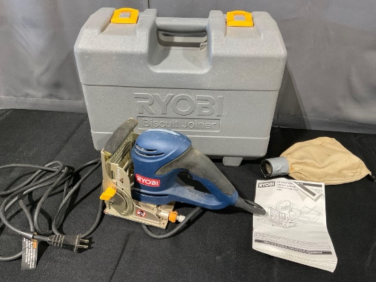 Ryobi Biscuit Joiner JM82, w/molded plastic case, tested & working