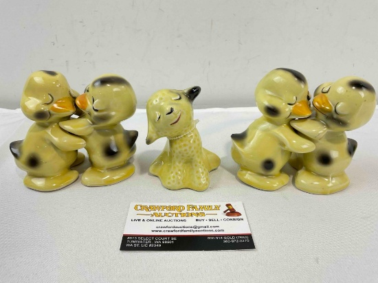 5 pcs Vintage Van Tellingen Ceramic Salt & Pepper Shakers, incl. 2x Ducks & 1x Sheep. See pics.