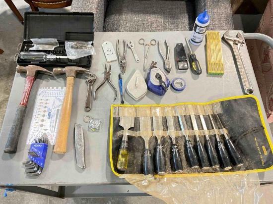23 pcs Hand Tools & Supplies, incl. Stanley Wood Chisel Set, Plumb Hammer & Much More!