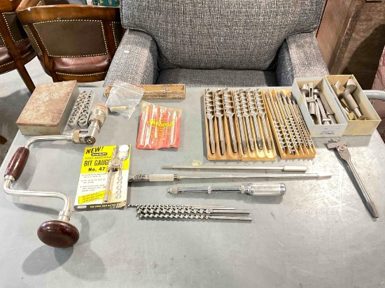 25+ pcs Hand Tools & Supplies, incl. Forest City Wood Boring Bits, Stanley Bit Gauge & More!