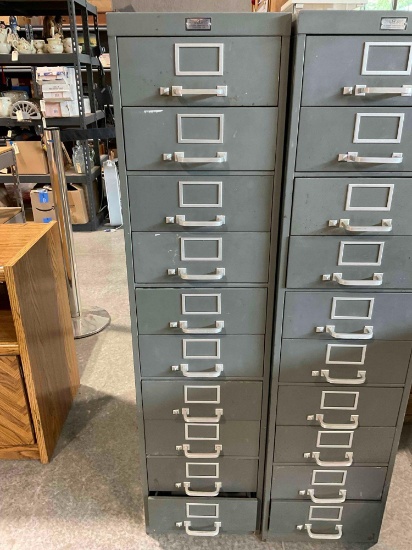 Vintage GF General Fireproofing Co. 10 Drawer Gray Metal Card Filing Cabinet. Fair Condition.