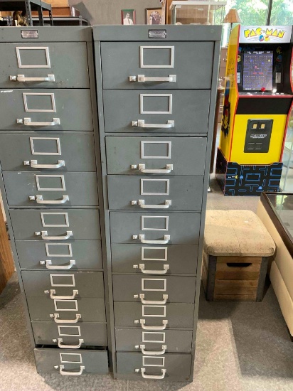 Vintage GF General Fireproofing Co. 10 Drawer Gray Metal Card Filing Cabinet. Good Condition.