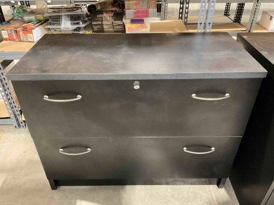 Black Painted Wood Finish 2-Drawer Filing Cabinet. Fair Condition. See pics.
