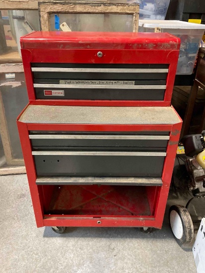 Vintage Sears Craftsman Red Metal Rolling Tool Chest w/ 4 Drawers & Contents. See pics.