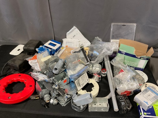 Tub Full of Wire Tape, Wire Connectors, Junction Boxes, Light Switches, some Pvc, Breakers & more