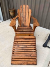 Wood Adirondack Patio Outdoor Deck Chair w/ Matching Ottoman Footstool.