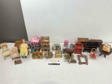 25+ pcs Vintage Miniature Collection, incl. Wooden Furniture, Miniature Houses & More! See pics.