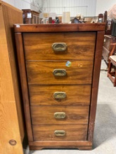 Vintage Wood Finish Pressboard Dresser w/ 5 Drawers. Fair Condition. See pics.