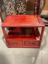 Handsome Vintage Asian Style Rosewood 2-Tier Side Table w/ 2 Drawers. See pics.