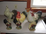5 Composition Roosters And Ceramic Cookie Jar