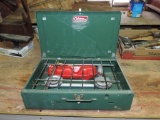 Coleman Cookstove 425F, Propane Bottles, Gas Can & Galvanized Bucket