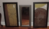 Pair Of Black Framed Modern Art Pieces & Mirror