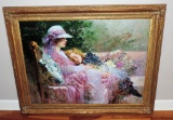 Oil On Canvas Print Of Young Mother With Daughter