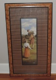 Signed Golfing Color Print In Wood Inlaid Frame