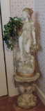 Plaster Statue Of Maiden On Pedestal