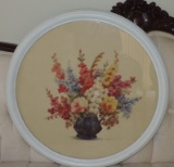 Color Print Of Flower Basket In Round Frame