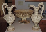 Composition Pair Of Urns & Planter