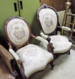 Pair of Walnut Victorian Armchairs