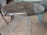 Vintage Round Iron Table with Smokey Glass Top