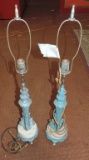 Two Painted Metal Lamps with Marble Base