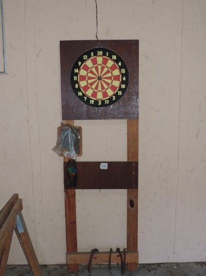 Dart Board On Stand & Horseshoes