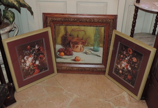 Signed R. Colao Oil Painting in Nice Vintage Wooden Frame and Two Framed Prints