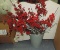 Large Galvanized Tub of White and Red Faux Limbs, Flocked Limbs, Red Beads and Red Florals.