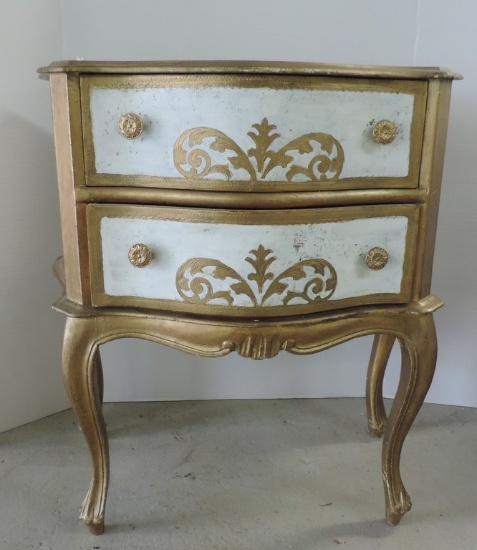 Gold and White Two Drawer Table