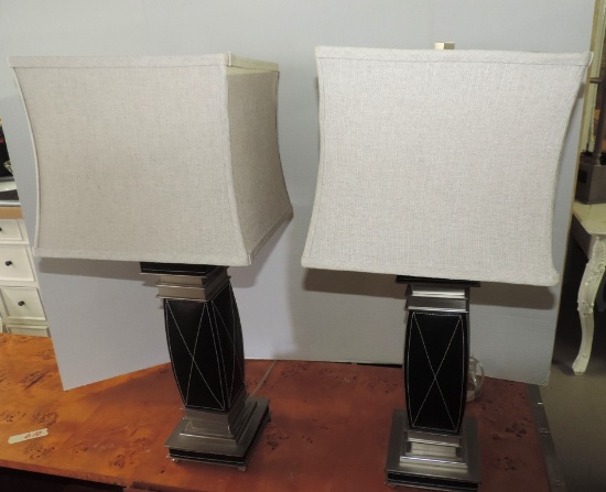 Pair of Leather and Metal Lamps