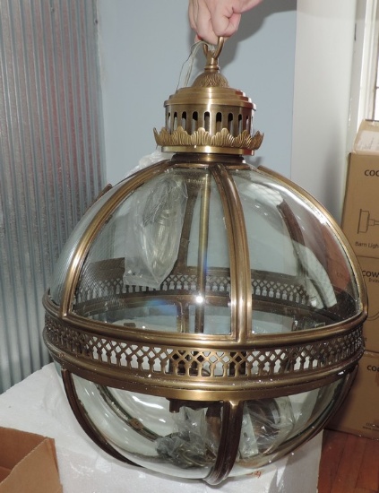 Spherical Glass and Antique Brass Chandelier