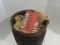 Antique Nail Keg With Feed Sacks